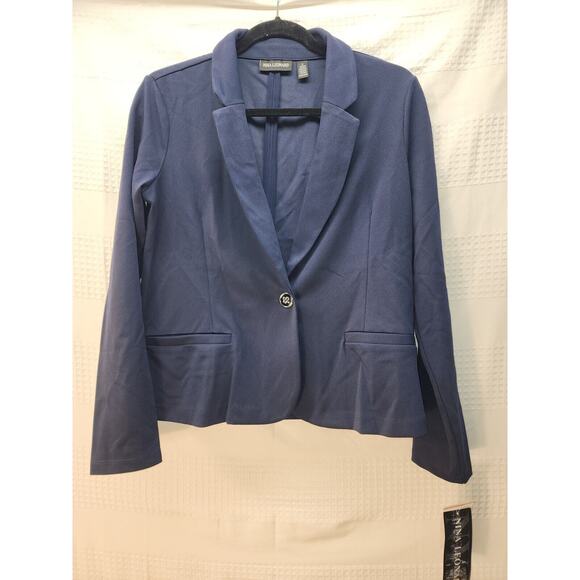 Nina Leonard Blazer Womens Small Blue Single Breasted Collared Stretch Business - Picture 1 of 10